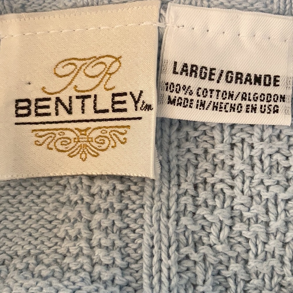 Bentley, powder blue 100% cotton summer sweater in heart and bow design, size L - Picture 5 of 5
